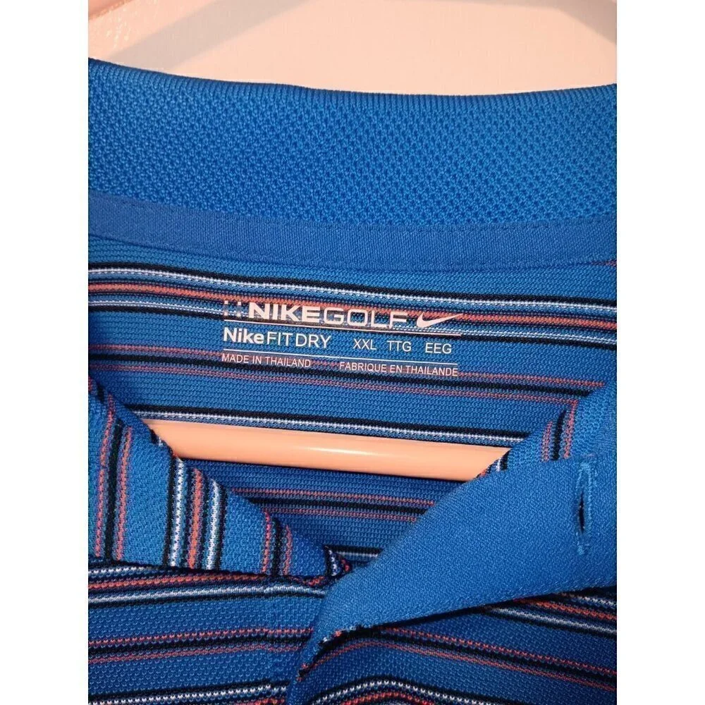 Men's 2XL Nike Golf Tour Performance Fit Dry Striped Polo Shirt Blue Striped